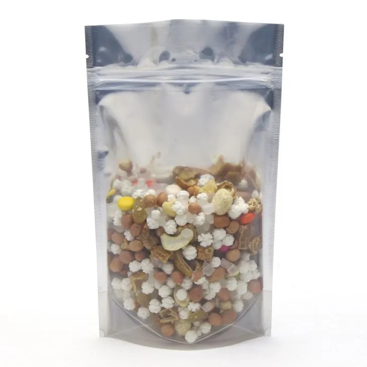 पारदर्शी एल्यूमिनियम पन्नी स्टैंड ऊपर पाउच